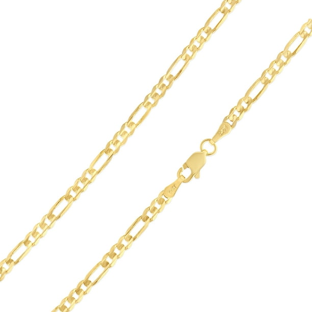 14K Yellow Solid Gold 2.7mm Figaro 3+1 Yellow Pave Chain Necklace with Lobster Clasp Ioka 